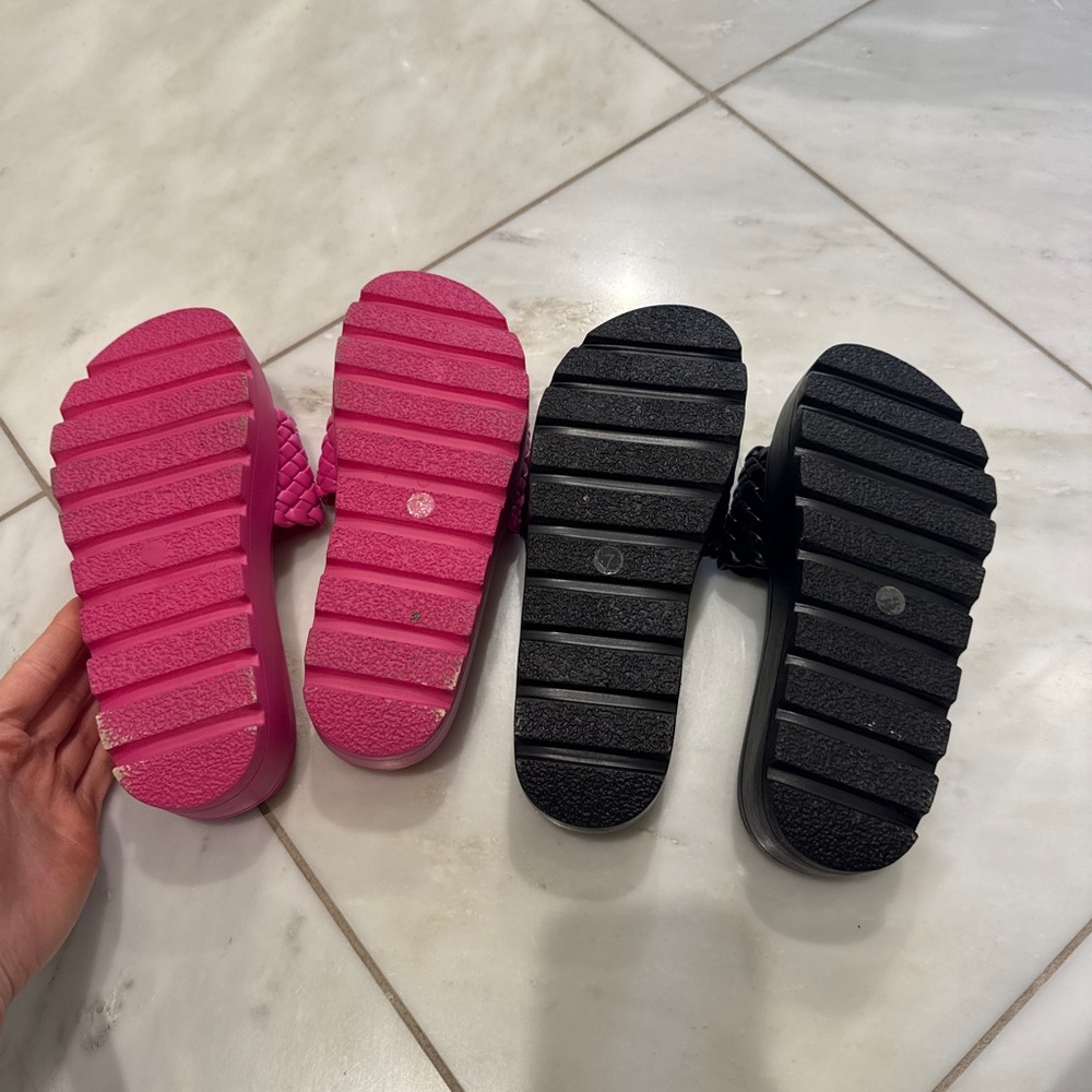 Woven Slide Sandals - Black & Hot Pink - Picture 4 of 4